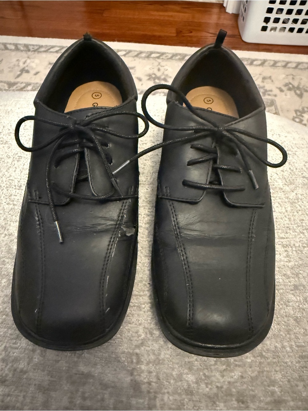 George Boys Black Dress Shoes Lace Up Uniform Shoes Size 5